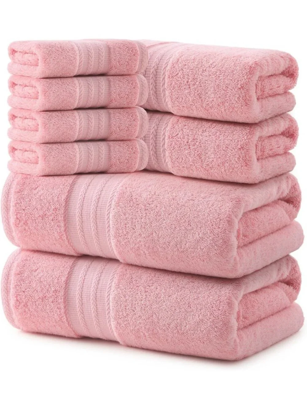 Luxury Pink Towel Set of 8 - 100% Cotton, Highly Absorbent Bath Towels for
